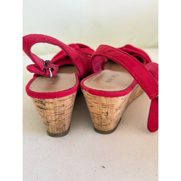 Nine West Canvas Cork Wedge Heels 6.5 Red Sandals Travel Resort Cruise - Picture 6 of 6